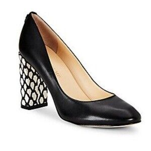 Ivanka Trump Filipas Leather Slip-On Pumps Statement Chunky Heel Rounded Toe